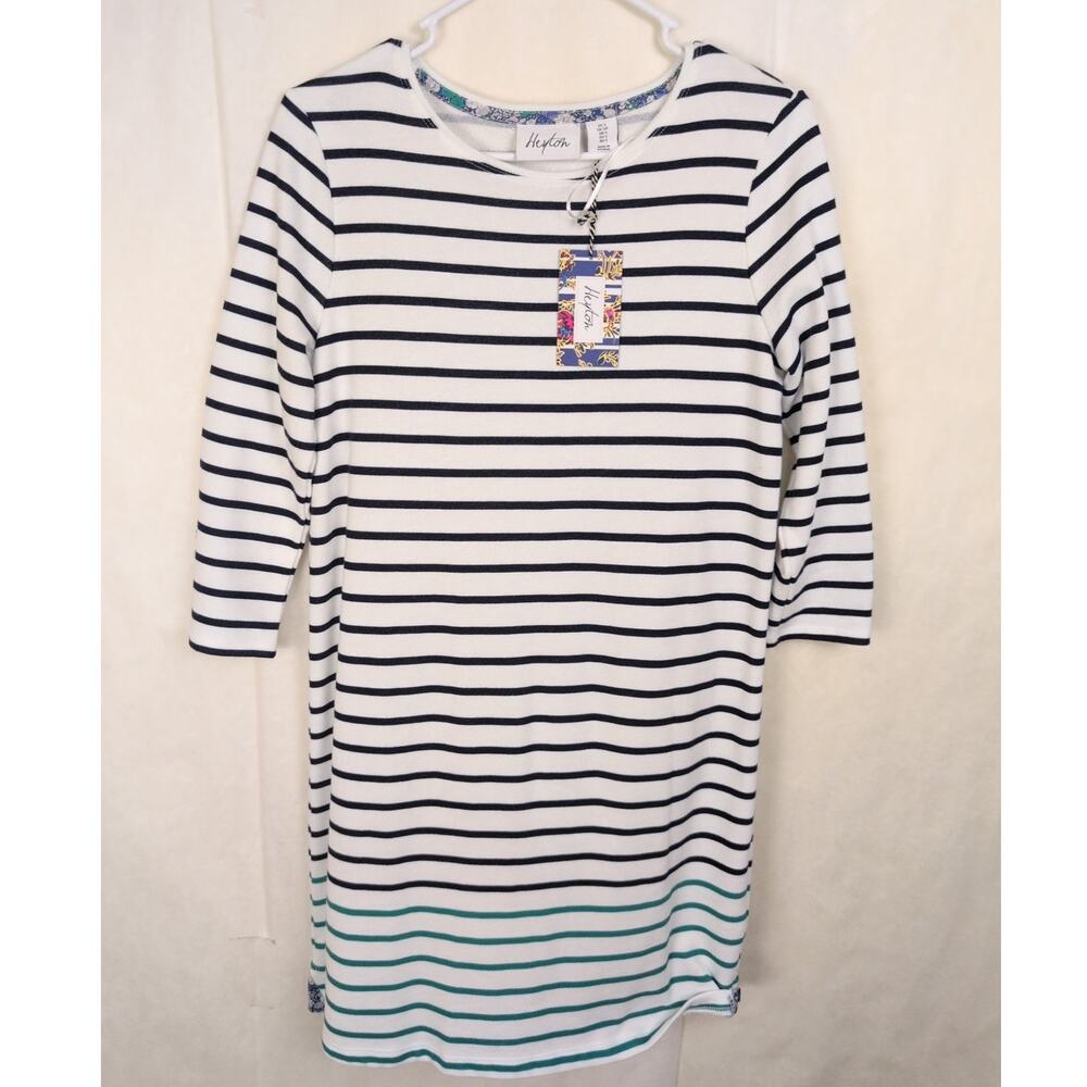 New Heyton white navy striped long sleeve dress Size Sm Coastal Nautical Casual
